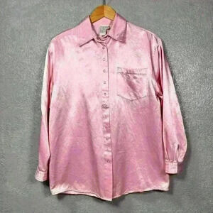 VINTAGE Newport News Silky Button Up Pajama Style Oversized Blouse Women Small